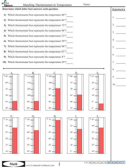 Matching Thermometers Worksheet - Matching Thermometers worksheet